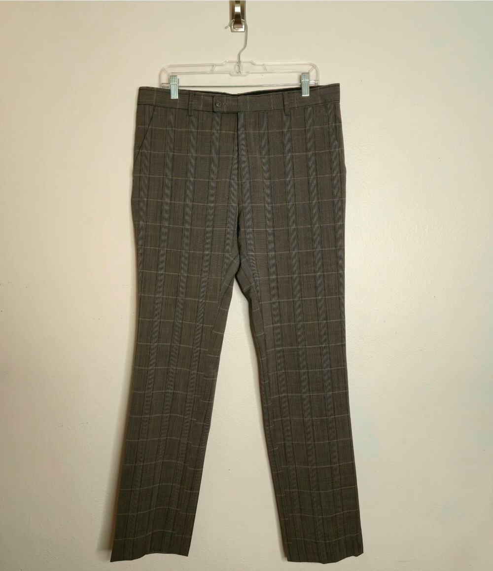John Varvatos Classic Men's Wool Blend Plaid Trouser Size 50 Black Traditional